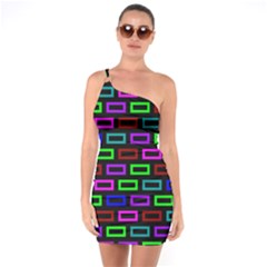 Colourful Bricks Pattern Colour One Soulder Bodycon Dress