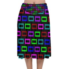 Colourful Bricks Pattern Colour Velvet Flared Midi Skirt