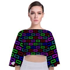 Colourful Bricks Pattern Colour Tie Back Butterfly Sleeve Chiffon Top by Jancukart