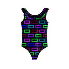 Colourful Bricks Pattern Colour Kids  Frill Swimsuit