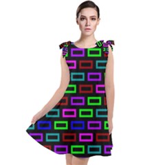 Colourful Bricks Pattern Colour Tie Up Tunic Dress