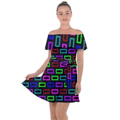 Colourful Bricks Pattern Colour Off Shoulder Velour Dress