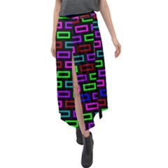 Colourful Bricks Pattern Colour Velour Split Maxi Skirt