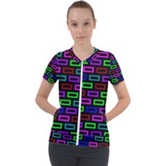 Colourful Bricks Pattern Colour Short Sleeve Zip Up Jacket