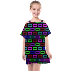 Colourful Bricks Pattern Colour Kids  One Piece Chiffon Dress