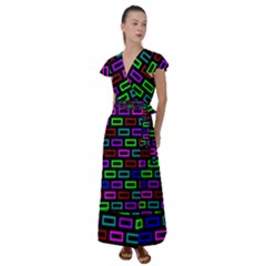 Colourful Bricks Pattern Colour Flutter Sleeve Maxi Dress by Jancukart