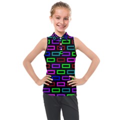 Colourful Bricks Pattern Colour Kids  Sleeveless Polo Tee