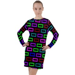 Colourful Bricks Pattern Colour Long Sleeve Hoodie Dress