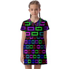 Colourful Bricks Pattern Colour Kids  Asymmetric Collar Dress