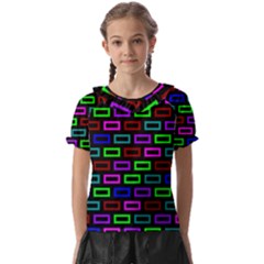 Colourful Bricks Pattern Colour Kids  Frill Chiffon Blouse by Jancukart