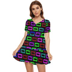 Colourful Bricks Pattern Colour Tiered Short Sleeve Babydoll Dress