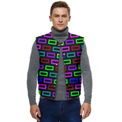 Colourful Bricks Pattern Colour Men s Short Button Up Puffer Vest	