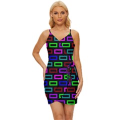 Colourful Bricks Pattern Colour Wrap Tie Front Dress