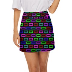 Colourful Bricks Pattern Colour Mini Front Wrap Skirt