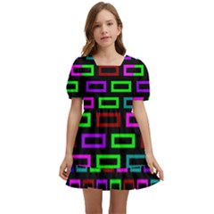 Colourful Bricks Pattern Colour Kids  Short Sleeve Dolly Dress