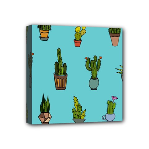 Succulents Teal Back Mini Canvas 4  X 4  (stretched)