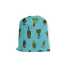 Succulents Teal Back Drawstring Pouch (medium)