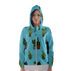 Succulents Teal Back Women s Hooded Windbreaker by Jancukart