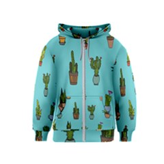 Succulents Teal Back Kids  Zipper Hoodie