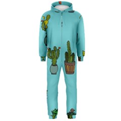 Succulents Teal Back Hooded Jumpsuit (men)