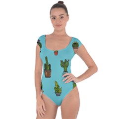 Succulents Teal Back Short Sleeve Leotard 