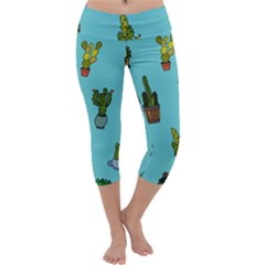 Succulents Teal Back Capri Yoga Leggings