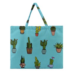 Succulents Teal Back Zipper Large Tote Bag