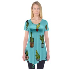 Succulents Teal Back Short Sleeve Tunic 