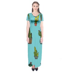 Succulents Teal Back Short Sleeve Maxi Dress