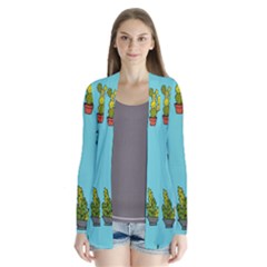 Succulents Teal Back Drape Collar Cardigan by Jancukart