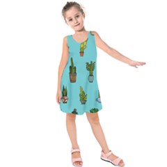 Succulents Teal Back Kids  Sleeveless Dress