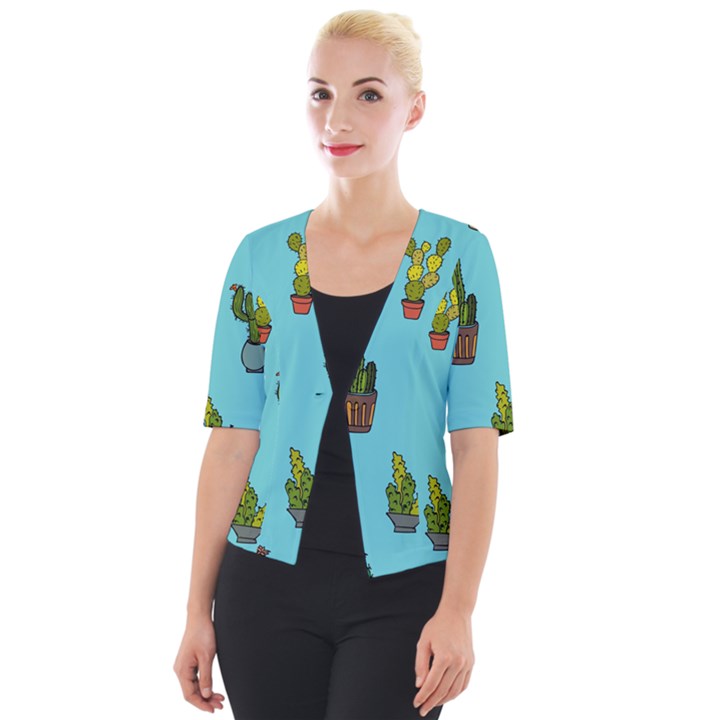 Succulents Teal Back Cropped Button Cardigan