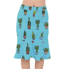 Succulents Teal Back Short Mermaid Skirt