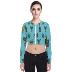 Succulents Teal Back Long Sleeve Zip Up Bomber Jacket by Jancukart