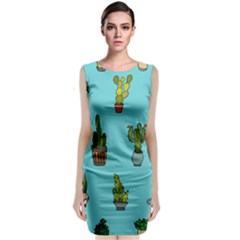 Succulents Teal Back Sleeveless Velvet Midi Dress