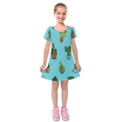 Succulents Teal Back Kids  Short Sleeve Velvet Dress by Jancukart