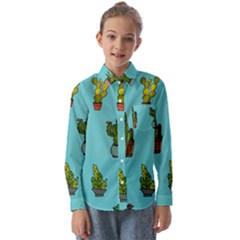 Succulents Teal Back Kids  Long Sleeve Shirt