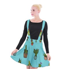 Succulents Teal Back Suspender Skater Skirt