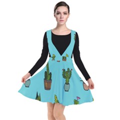 Succulents Teal Back Plunge Pinafore Dress