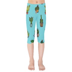 Succulents Teal Back Kids  Capri Leggings 