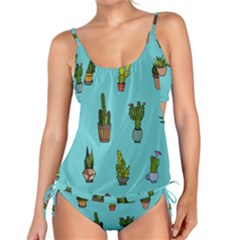 Succulents Teal Back Tankini Set