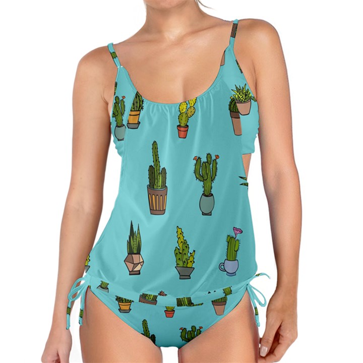 Succulents Teal Back Tankini Set