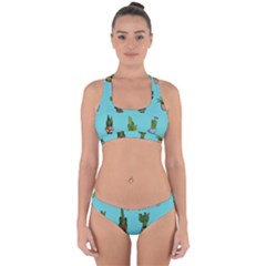 Succulents Teal Back Cross Back Hipster Bikini Set