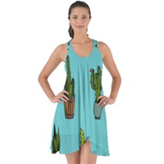 Succulents Teal Back Show Some Back Chiffon Dress