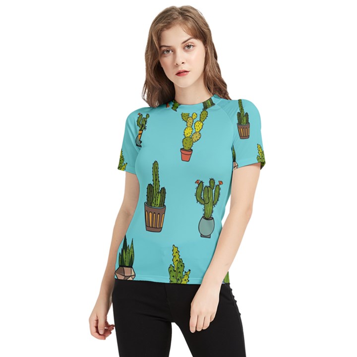 Succulents Teal Back Women s Short Sleeve Rash Guard