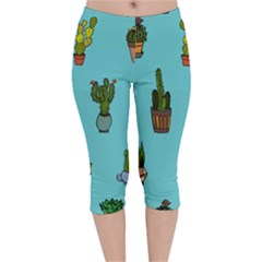 Succulents Teal Back Velvet Capri Leggings  by Jancukart