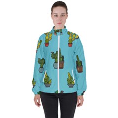 Succulents Teal Back Women s High Neck Windbreaker by Jancukart