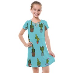 Succulents Teal Back Kids  Cross Web Dress