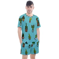 Succulents Teal Back Men s Mesh Tee And Shorts Set