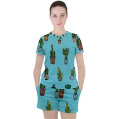 Succulents Teal Back Women s Tee And Shorts Set